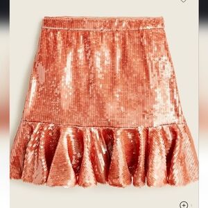 NWT J Crew Women's Sequin Ruffle-Hem Skirt in Shimmering Peach Sz 0 $220